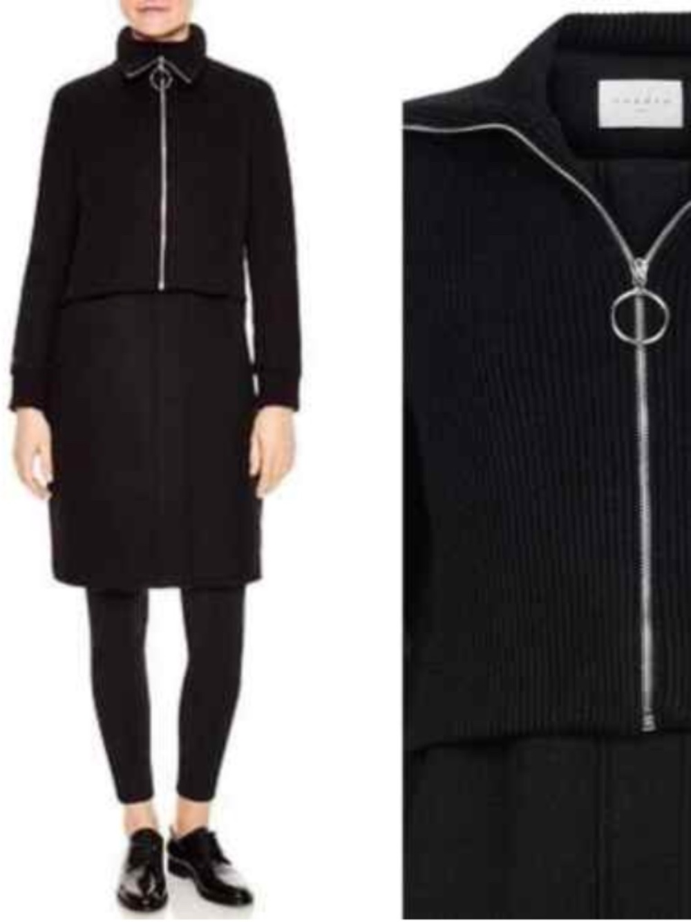 Sandro Kolia Ribbed Overlay Wool Blend Coat Size EU 38 / US 6